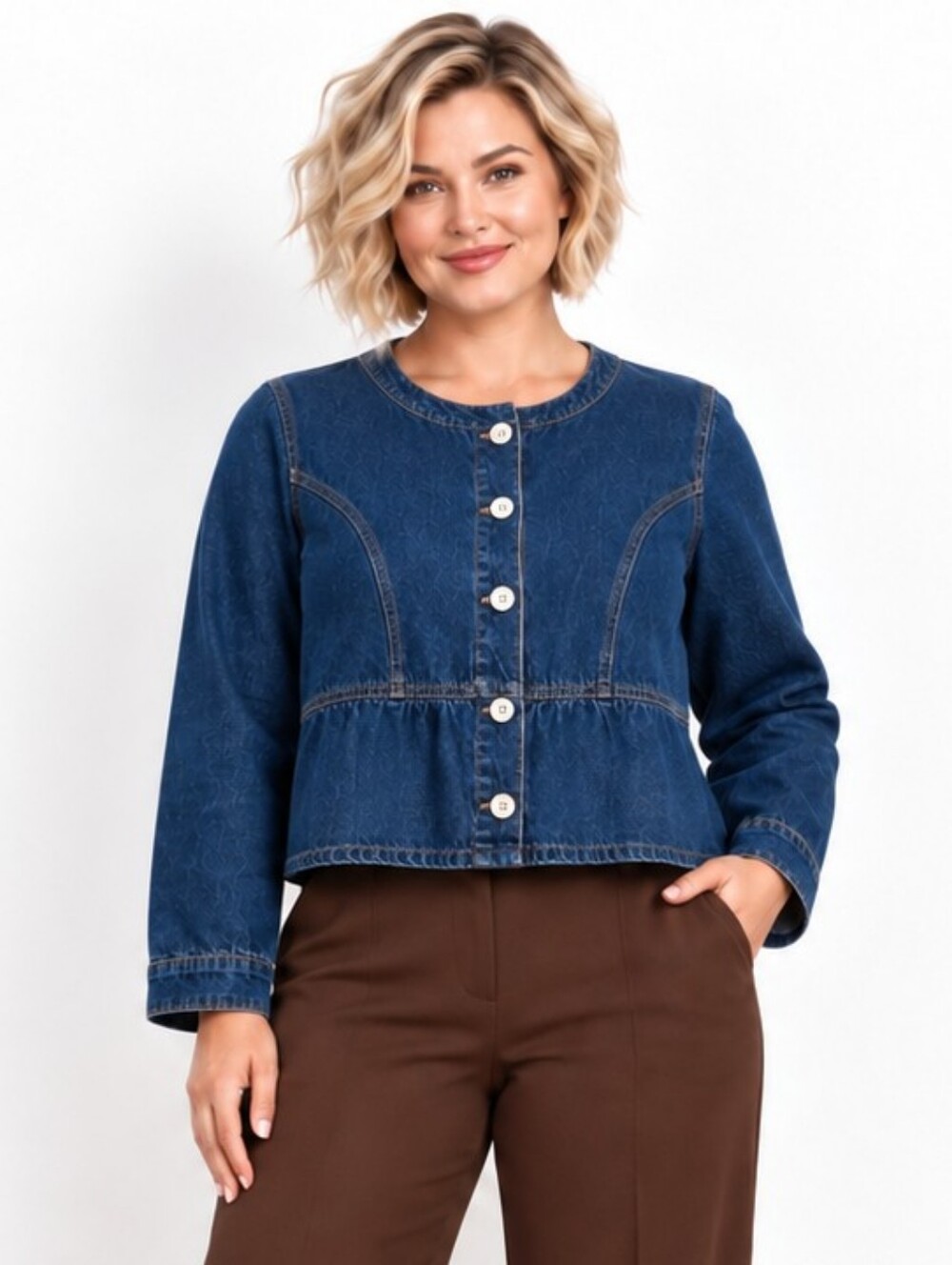 SHEIN Curve Denim Peplum Jacket 0XL Blue Babydoll Cropped Cottagecore